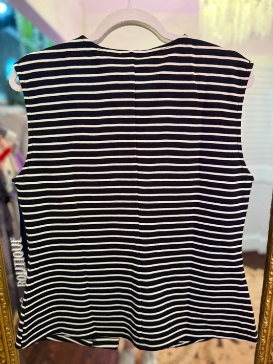 PLUS SIZE | Billie Sleeveless Gold Button Striped Vest