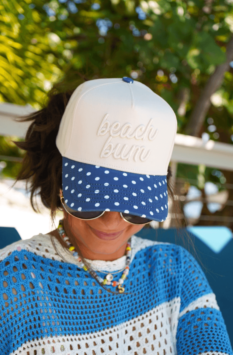 Beach Bum Navy Polka Dot Trucker Hat