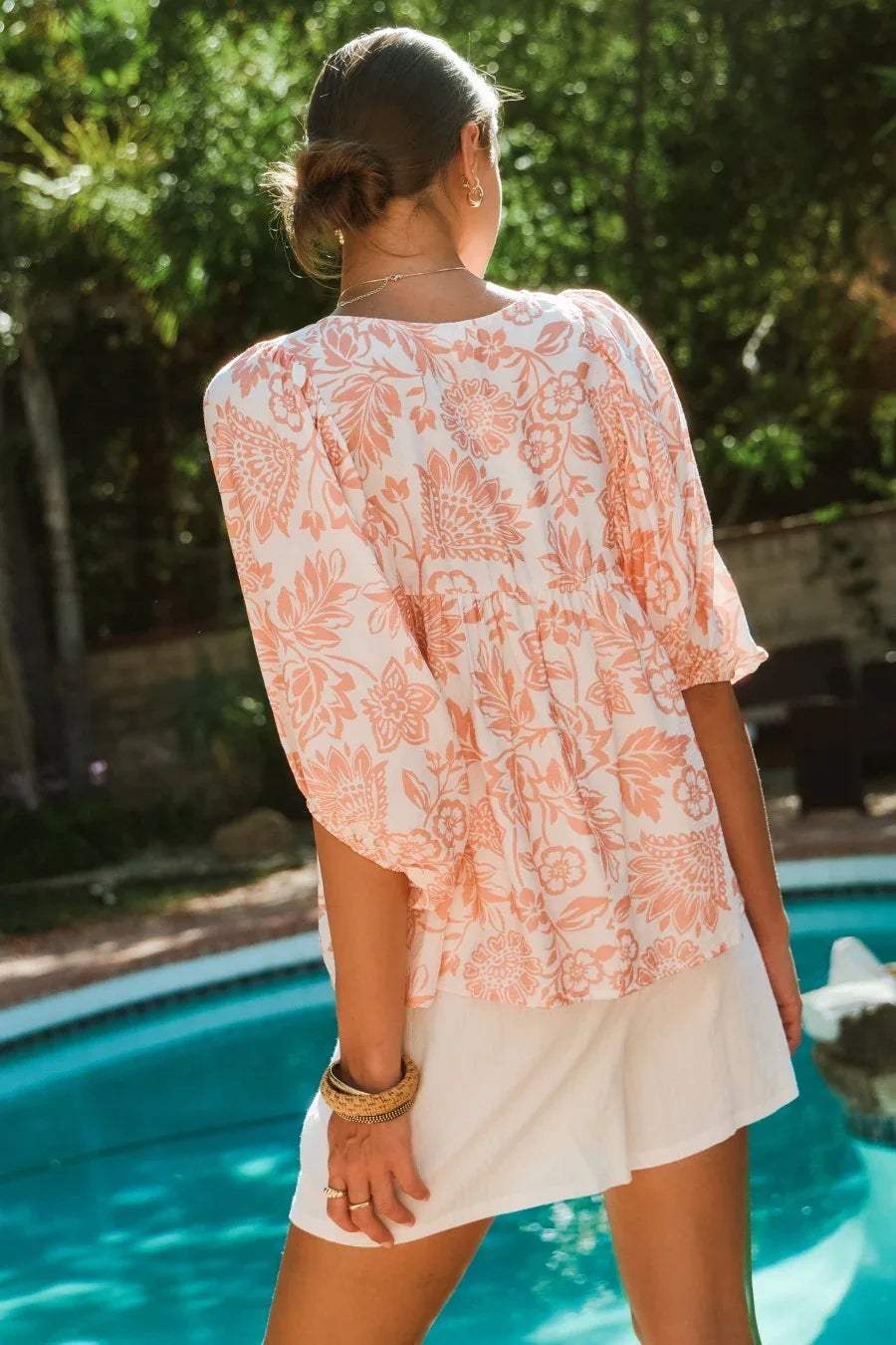 PLUS SIZE | Autumn Front Tie Printed Blouse