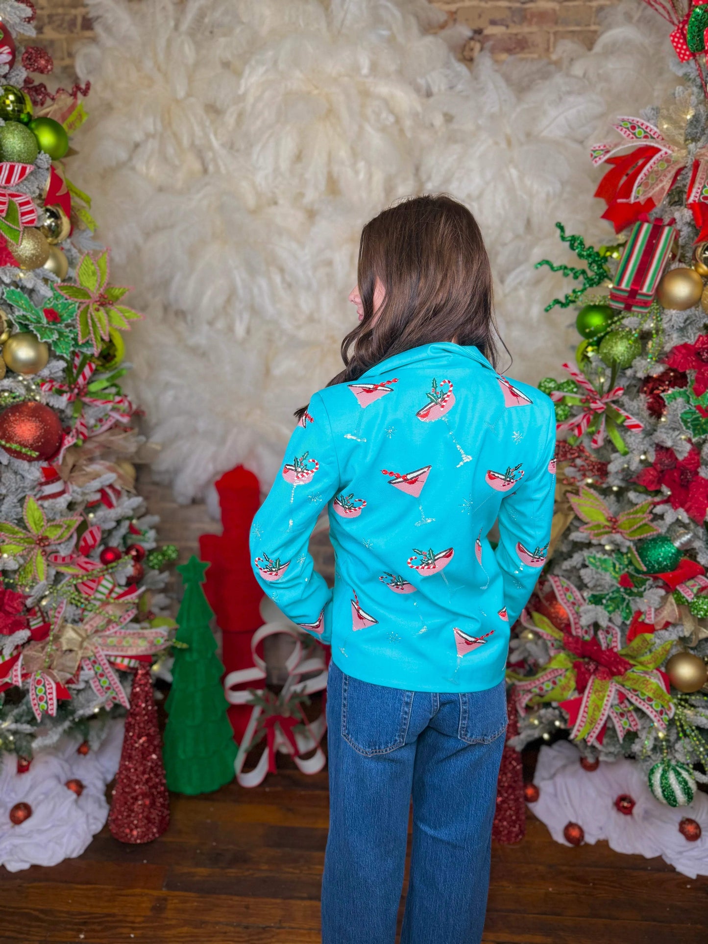 Aqua Christmas Cocktail Blazer | Queen of Sparkles