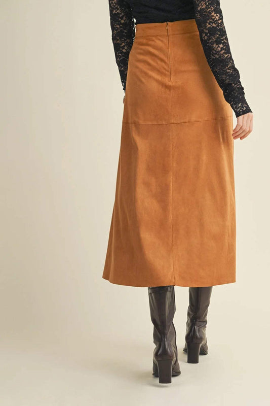Retro Edge Drawstring Suede Midi Skirt