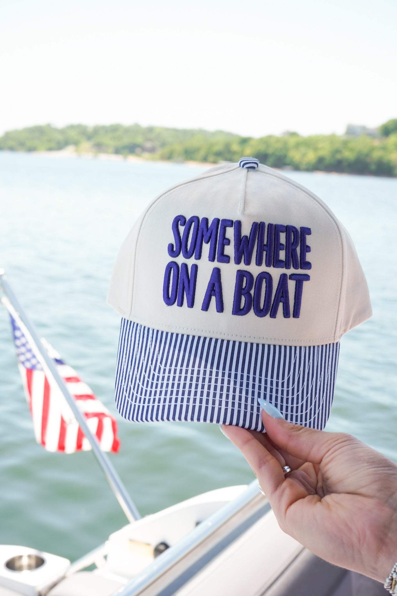 Somewhere On A Boat Navy Stripe Trucker Hat
