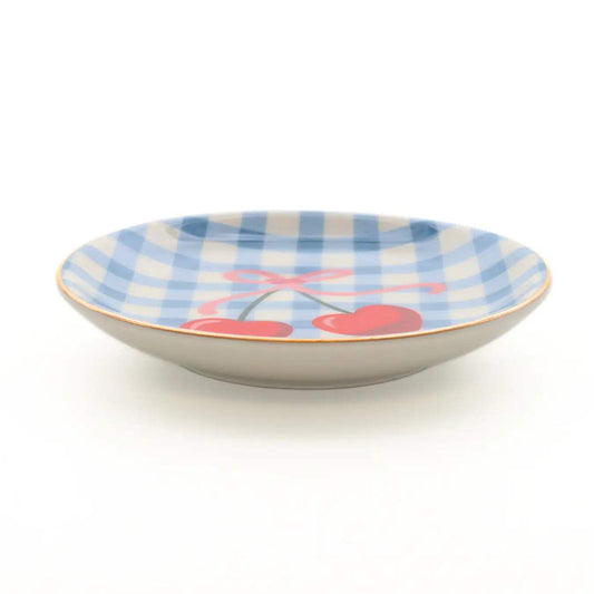 Cherry Gingham Round Trinket Tray