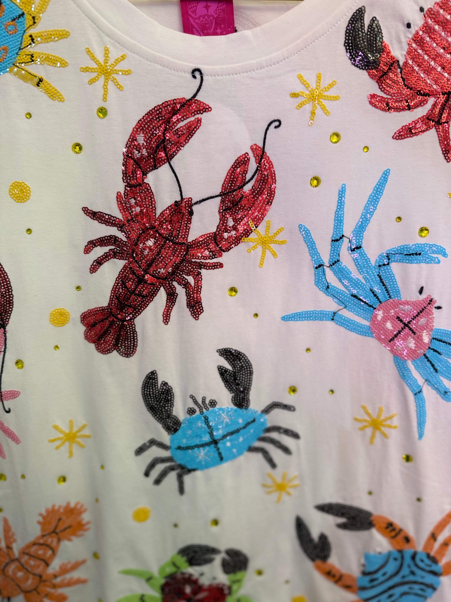 White Multi Crab & Lobster Tee | Queen of Sparkles