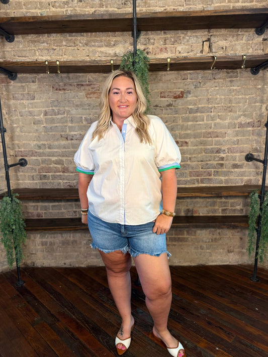 PLUS SIZE | Ressa Striped Button Down Blouse