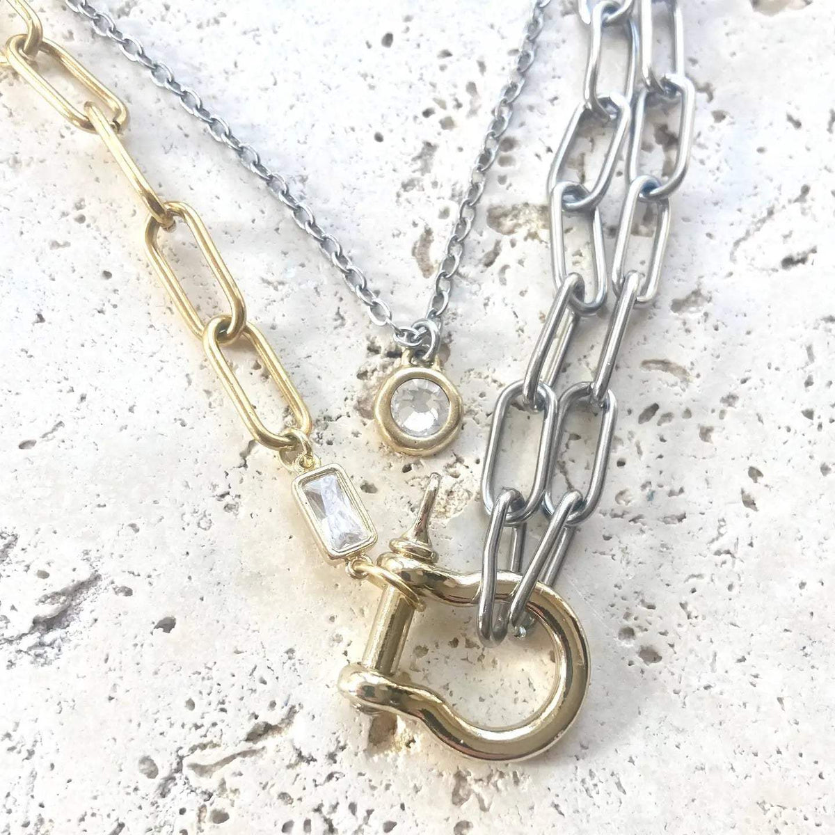 Steel Heart Mixed Metal Pendant Necklace