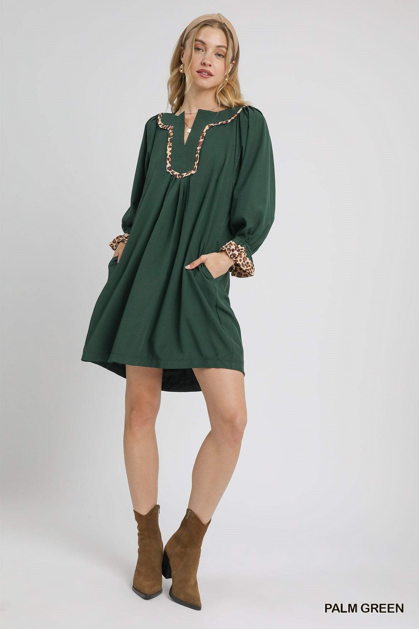 Leopard Trim Tunic Dress