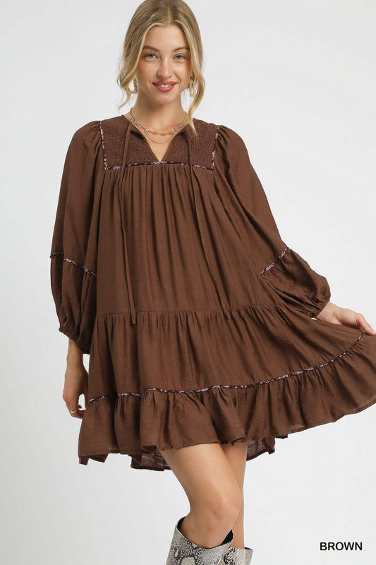 Aisling Long Sleeve Tiered Mini Dress
