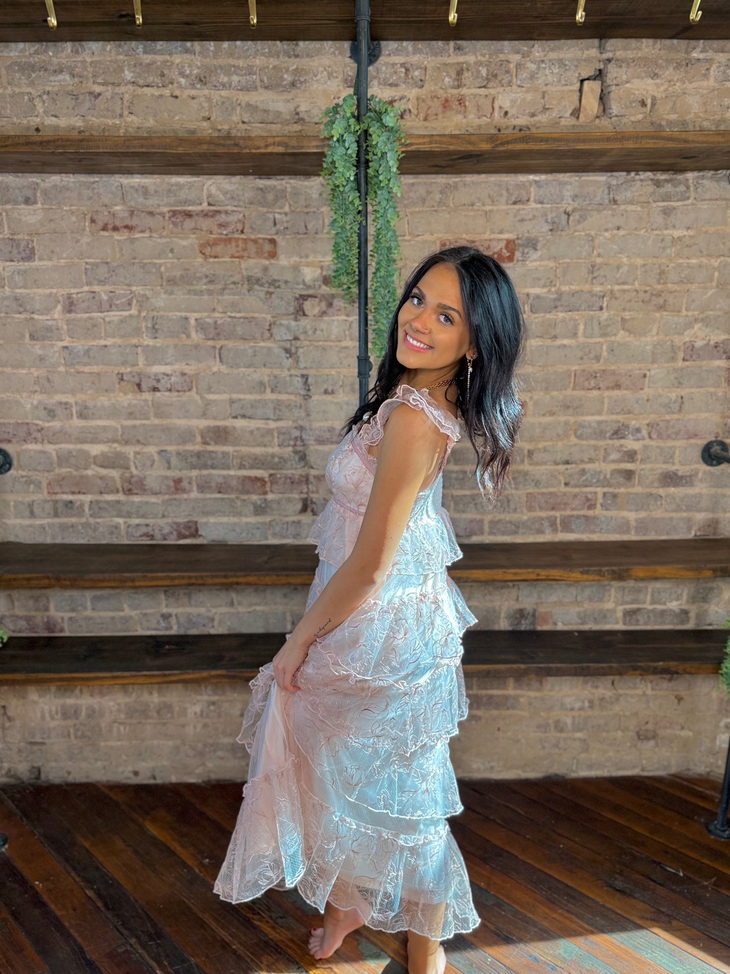 Delicate Floral & Lace Embroidered Maxi Dress