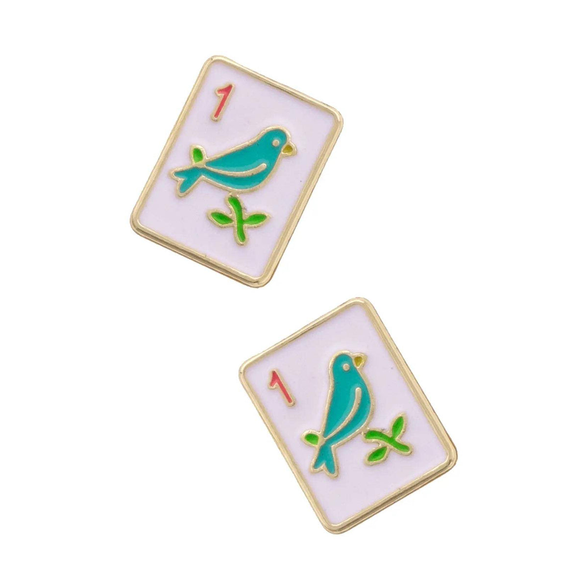 Sparrow Mahjong Tile Stud Earrings