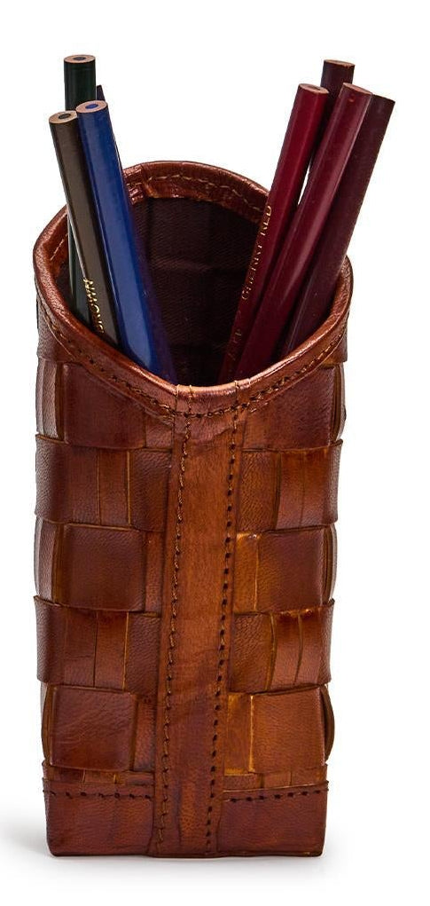 Chestnut Woven Genuine Leather Sunglasses/Accessory Holder