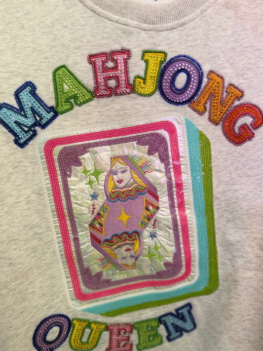 Grey 'Mahjong Queen' QOS Card Tile Sweatshirt | Queen of Sparkles