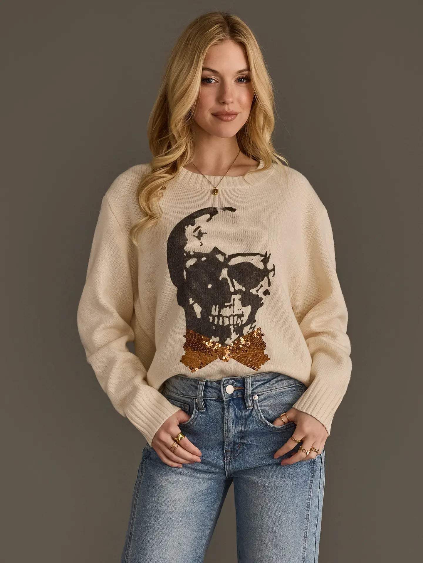 Skull & Bow Tie Statement Sweater