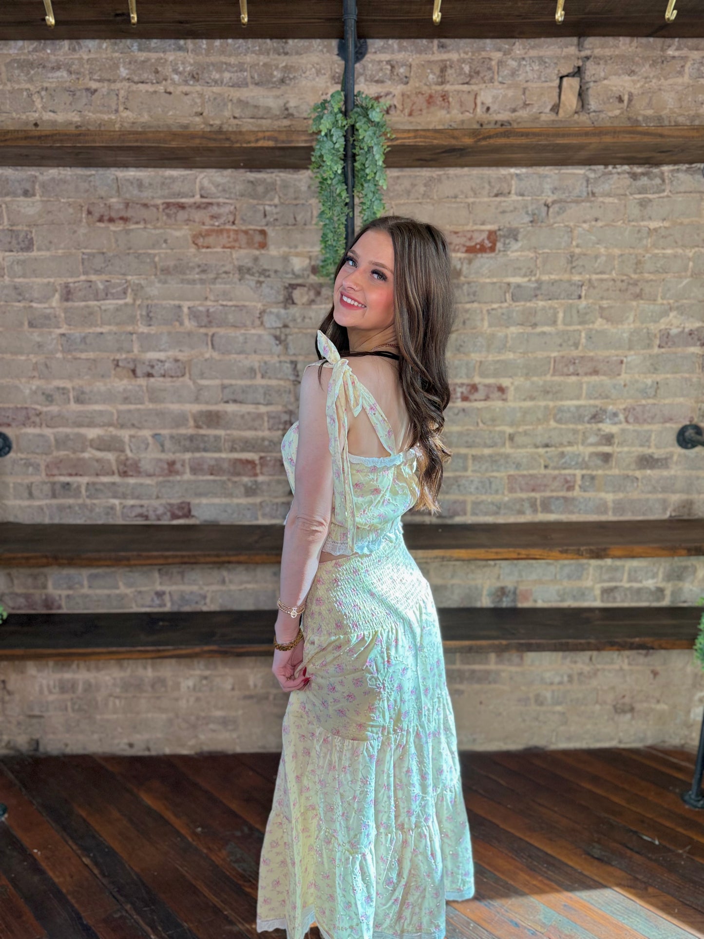 Sunny Floral Garden Eyelet Maxi Skirt