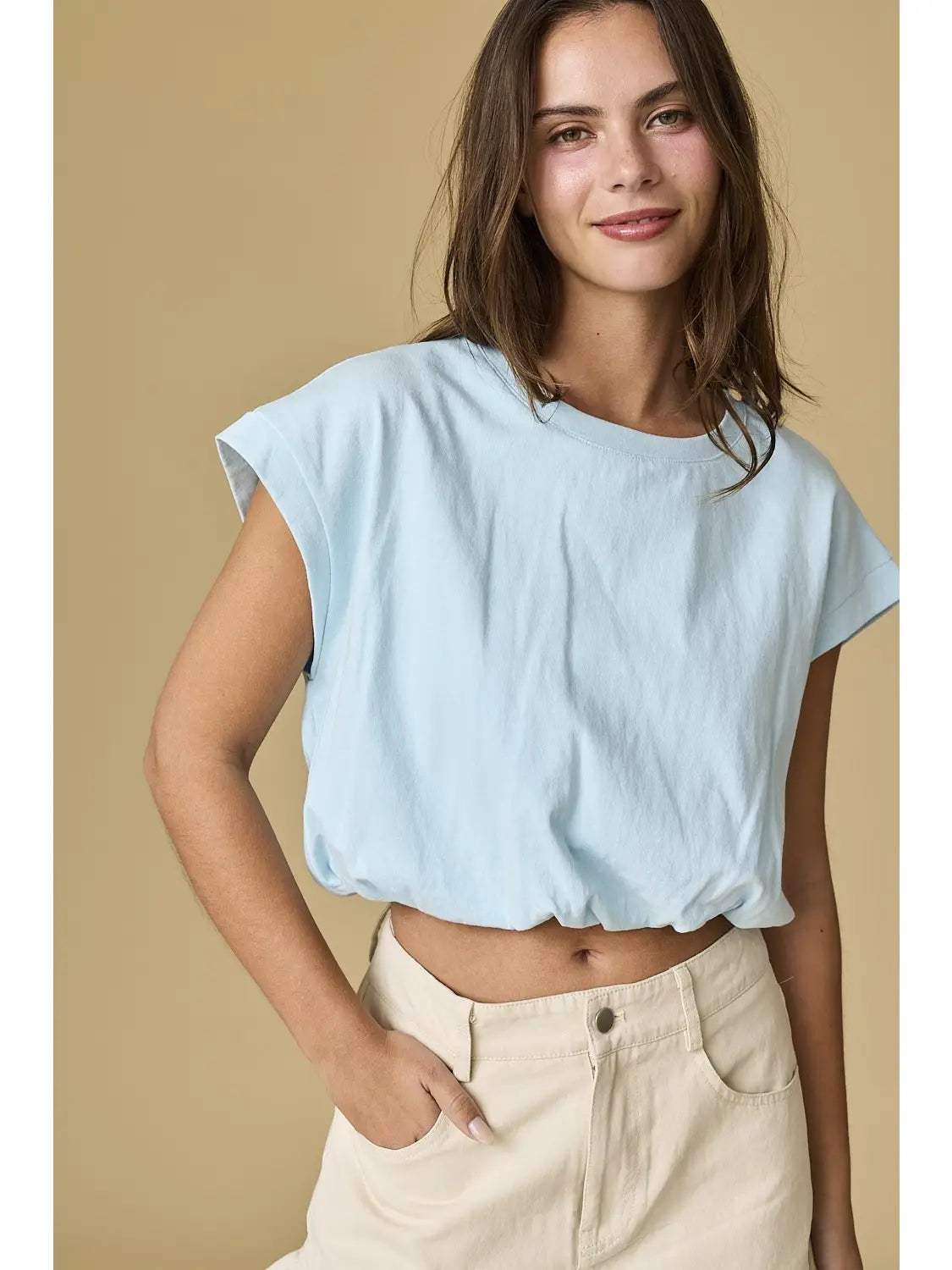 Breezy Bubble Hem Relaxed Cotton Top