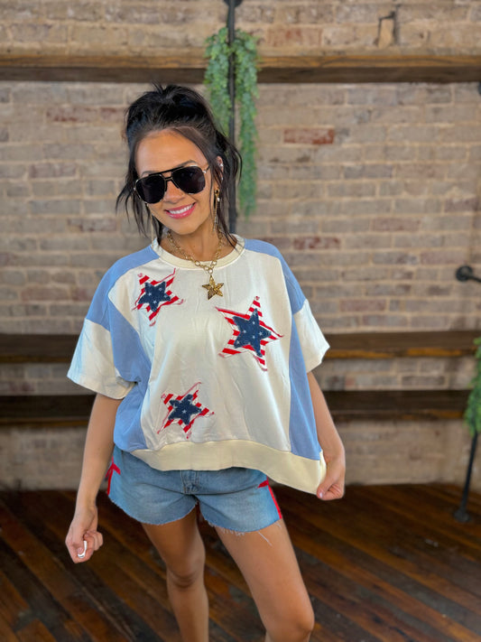 USA Star Applique Boxy Tee