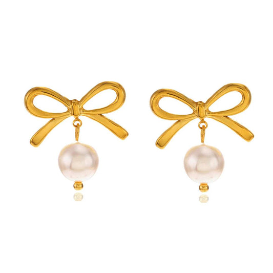 Gold Heart Bow Earrings | Tarnish Free Stainless Steel
