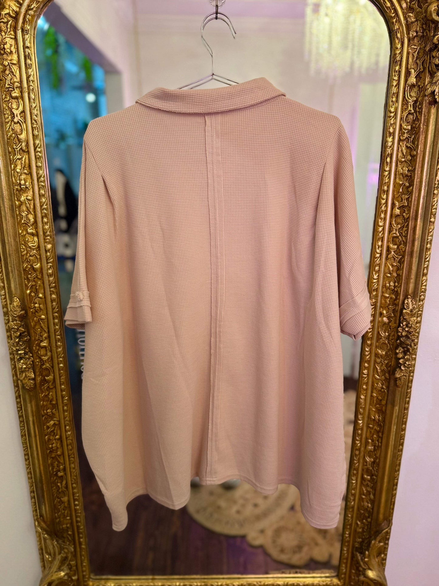 PLUS SIZE | Waffle Knit Button Down Top