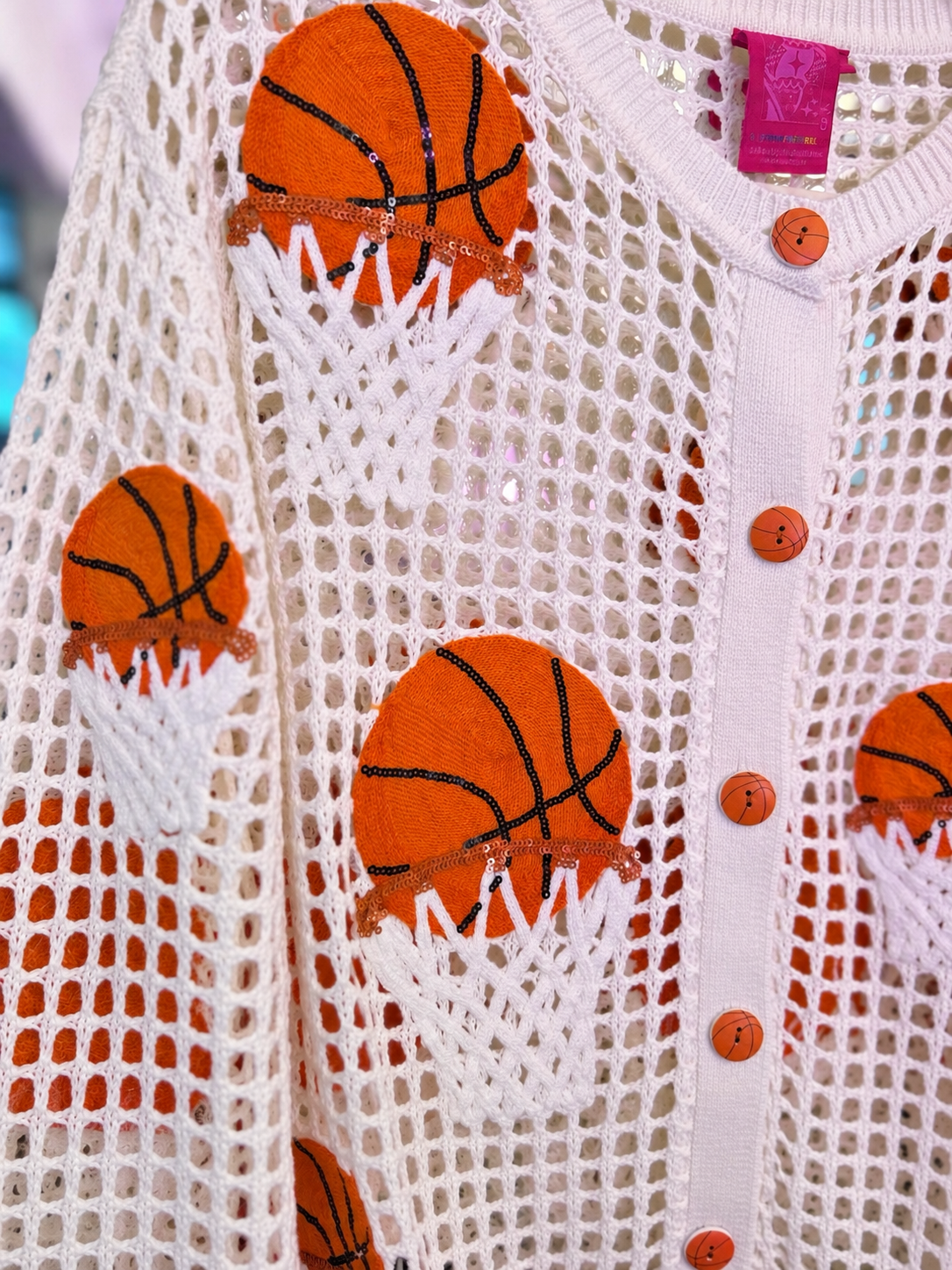 White Basketball in Hoop Crochet Sweater | Queen of Sparkles