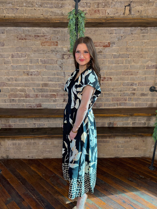 Botanical Geo Button Down Midi Dress