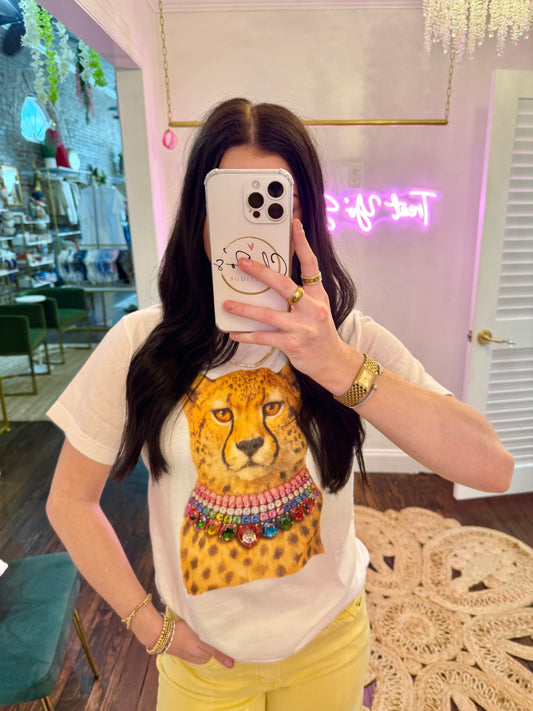 All Blinged Out Jeweled Animal Collar Tee