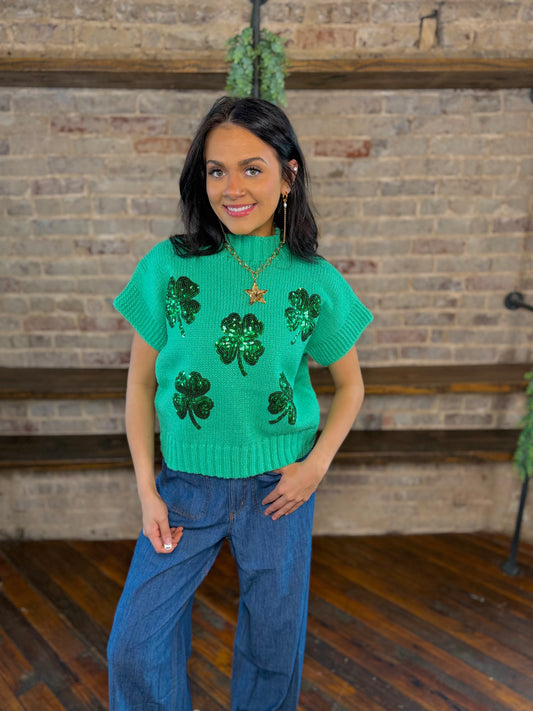 Sequin Clover Shamrock Sweater Vest