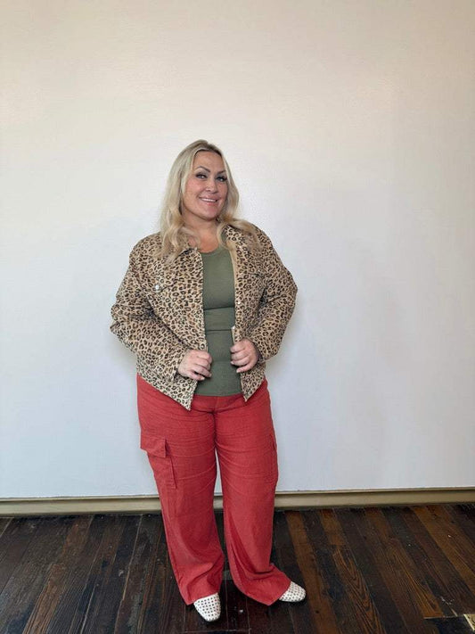 Novalie Leopard Print Denim Jacket | PLUS SIZE AVAILABLE | Risen Jeans