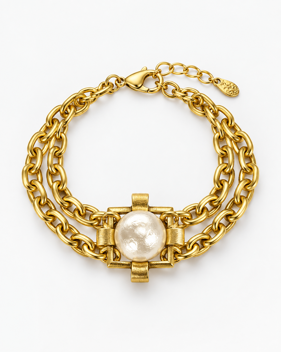 Gilded Pearl Cross Chain Bracelet