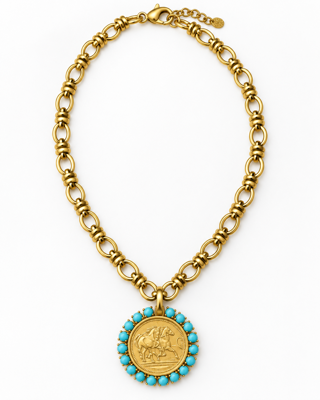 Stevie Vintage Turquoise Coin Pendant Necklace