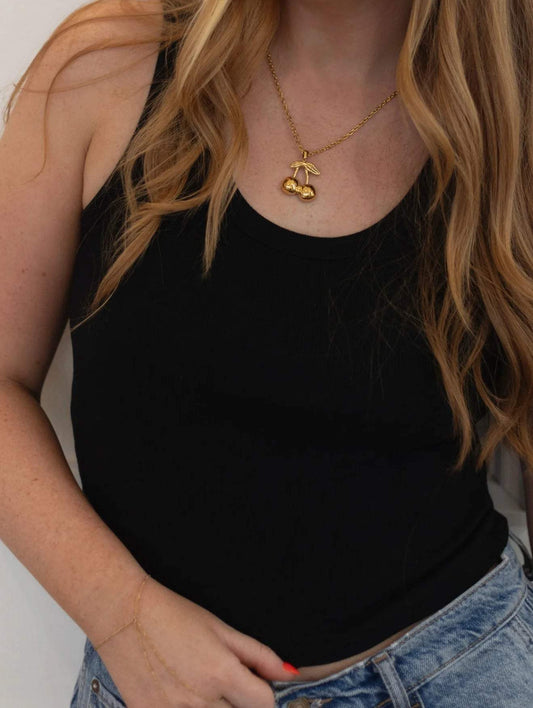 Gold Cherry Necklace | Water Resistant