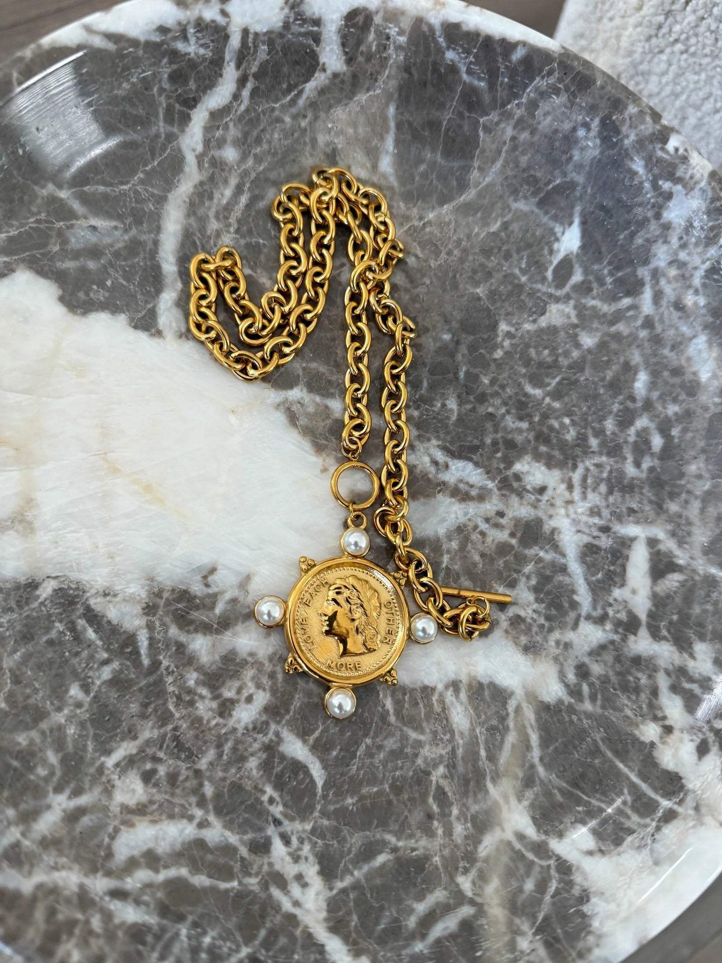 Multi Pearl Coin Necklace | Water Resistant