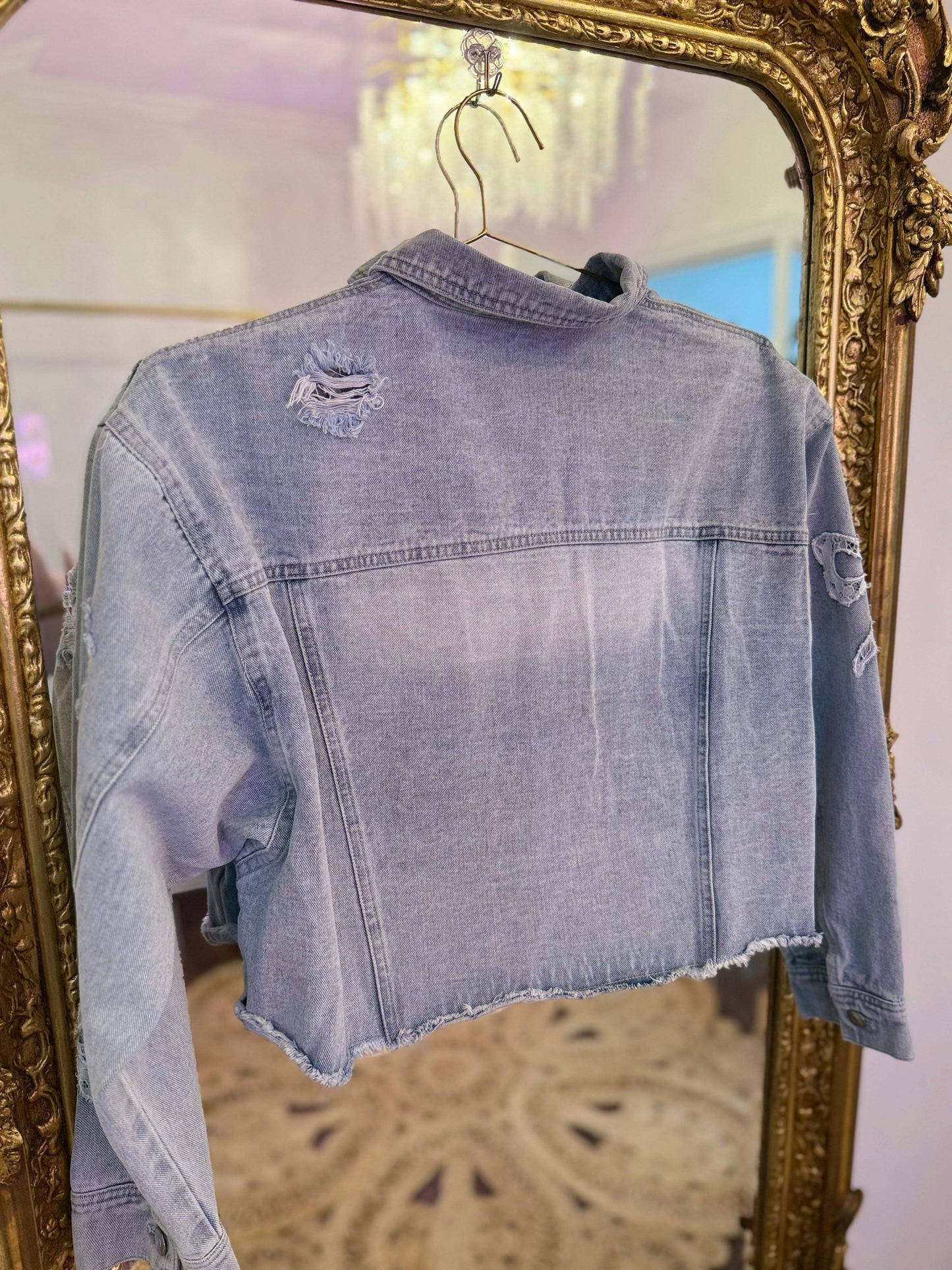 Embroidered Lace Bow Denim Jacket