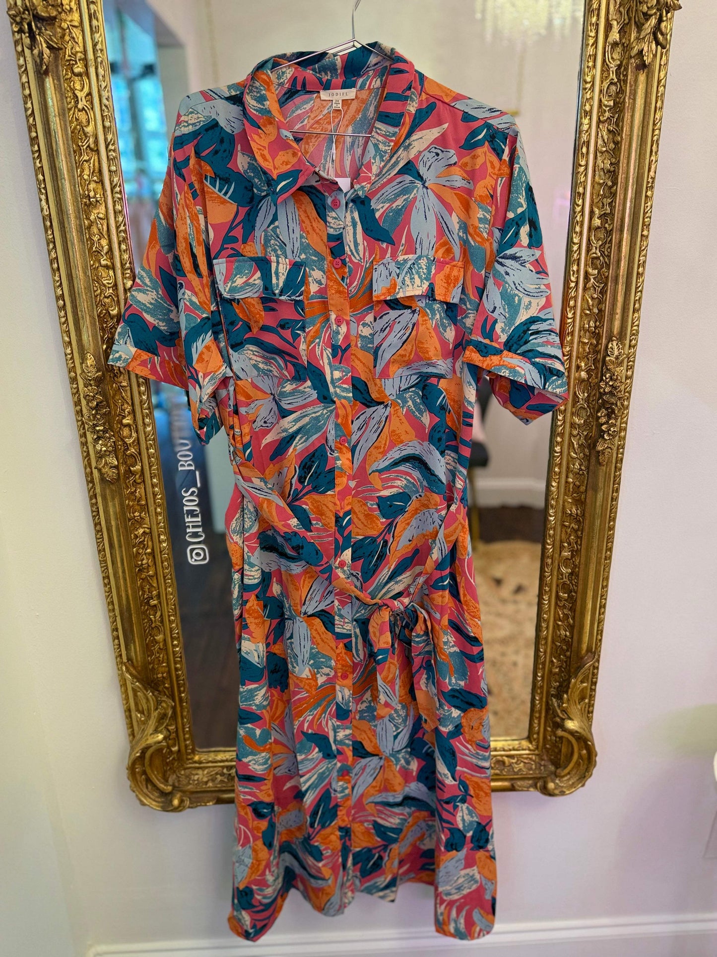 PLUS SIZE | Tropical Belted Midi Dress
