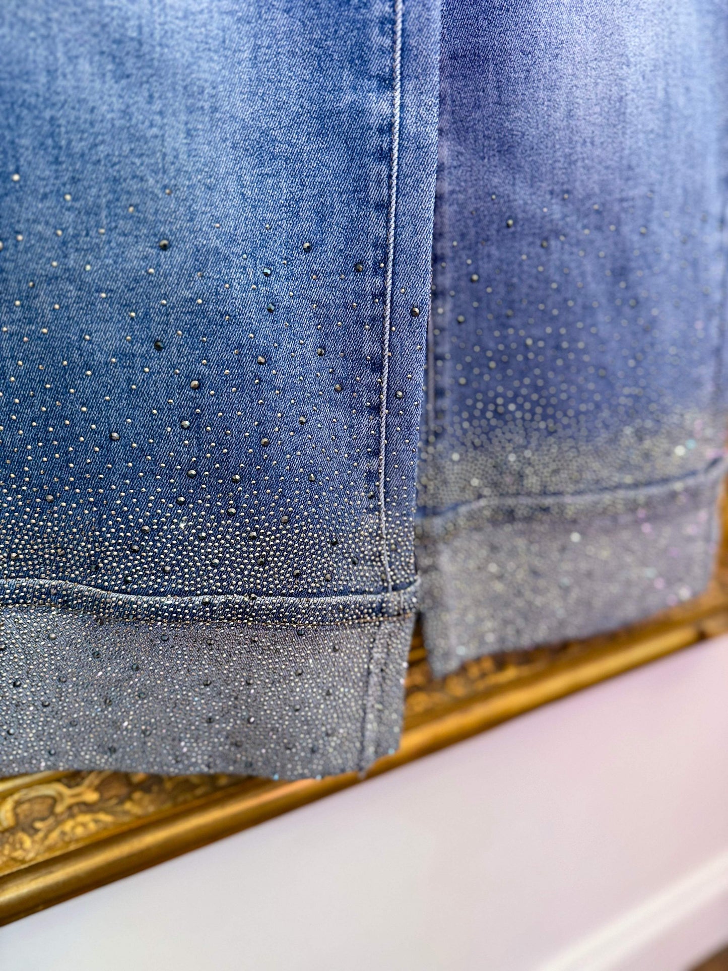 High Rise Embellished Cuffed Wide Leg Jeans