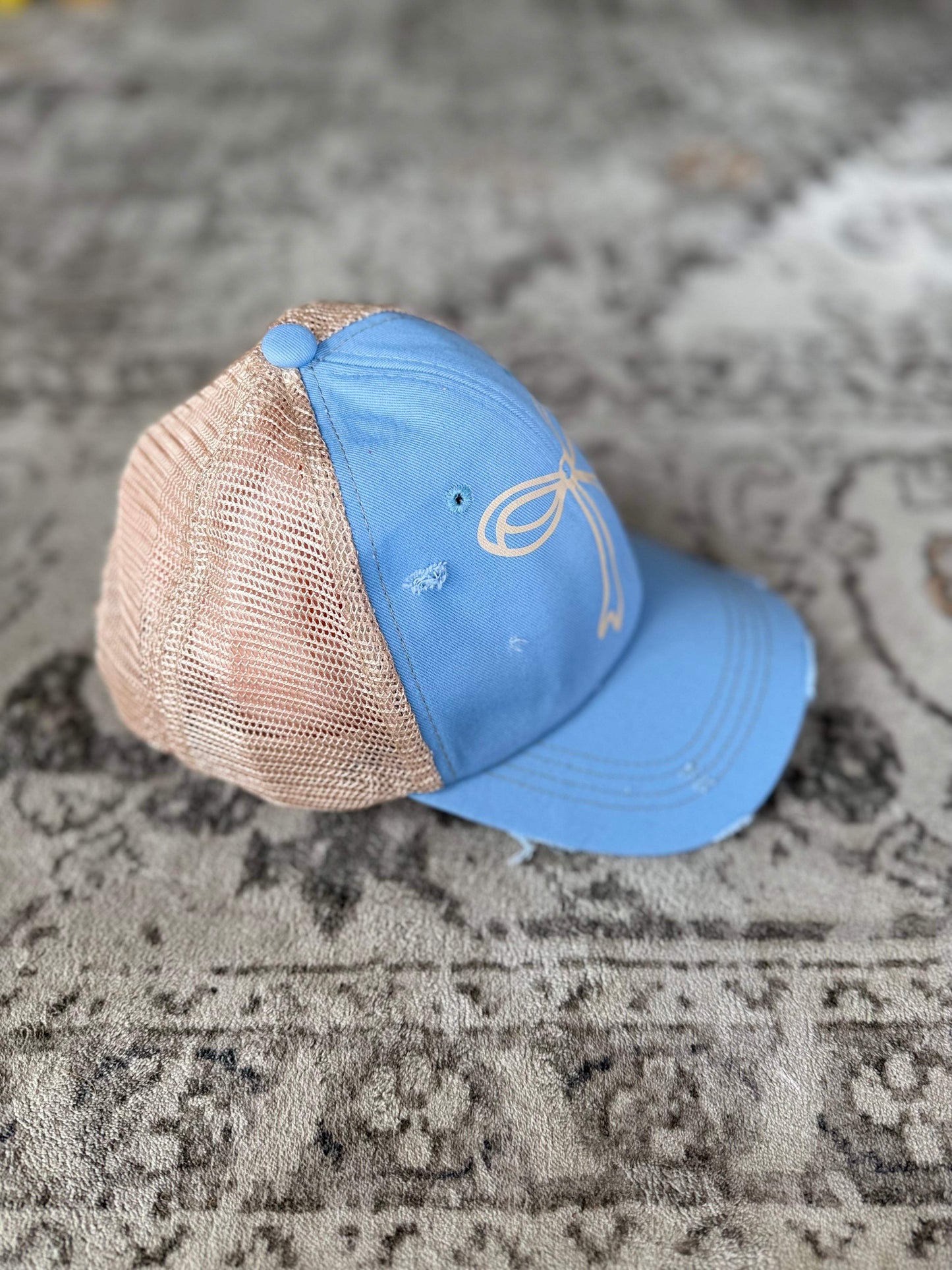 Canvas Bow Embroidered Cap