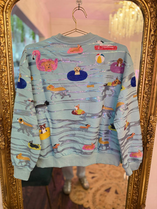 Blue Dogs Swimming On Floats Sweatshirt | Queen of Sparkles