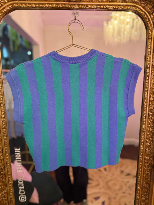 Blue & Teal Striped Cocktail Knit Top | Queen of Sparkles