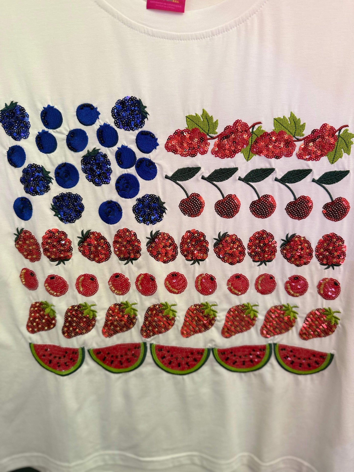 White Fruit USA Flag Tee | Queen of Sparkles