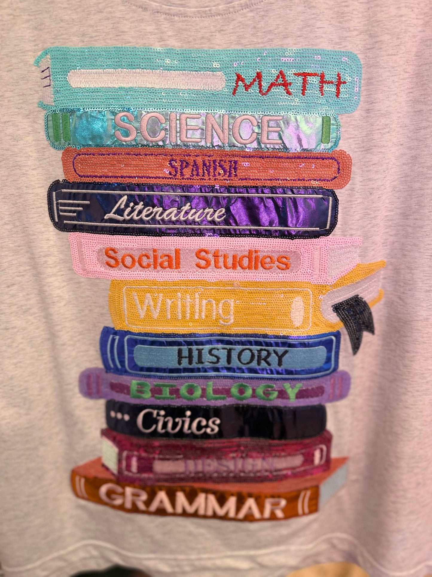 Grey School Books Tee | Queen of Sparkles