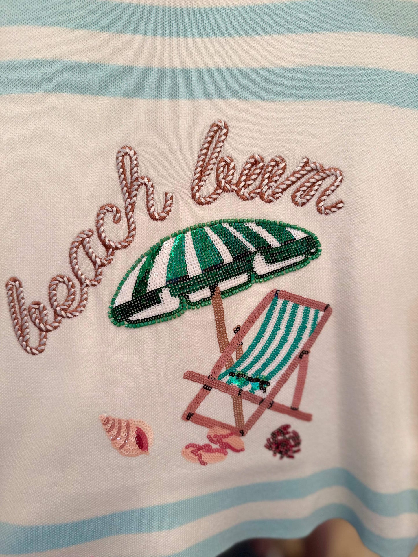 Ivory & Light Blue "Beach Bum" Umbrella & Chair Top | Queen of Sparkles