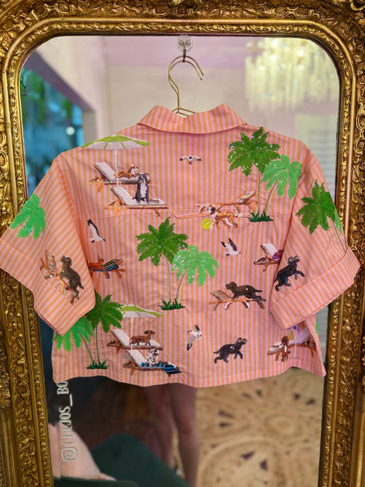 Orange Stripe Dogs at the Beach Cotton Top | Queen of Sparkles