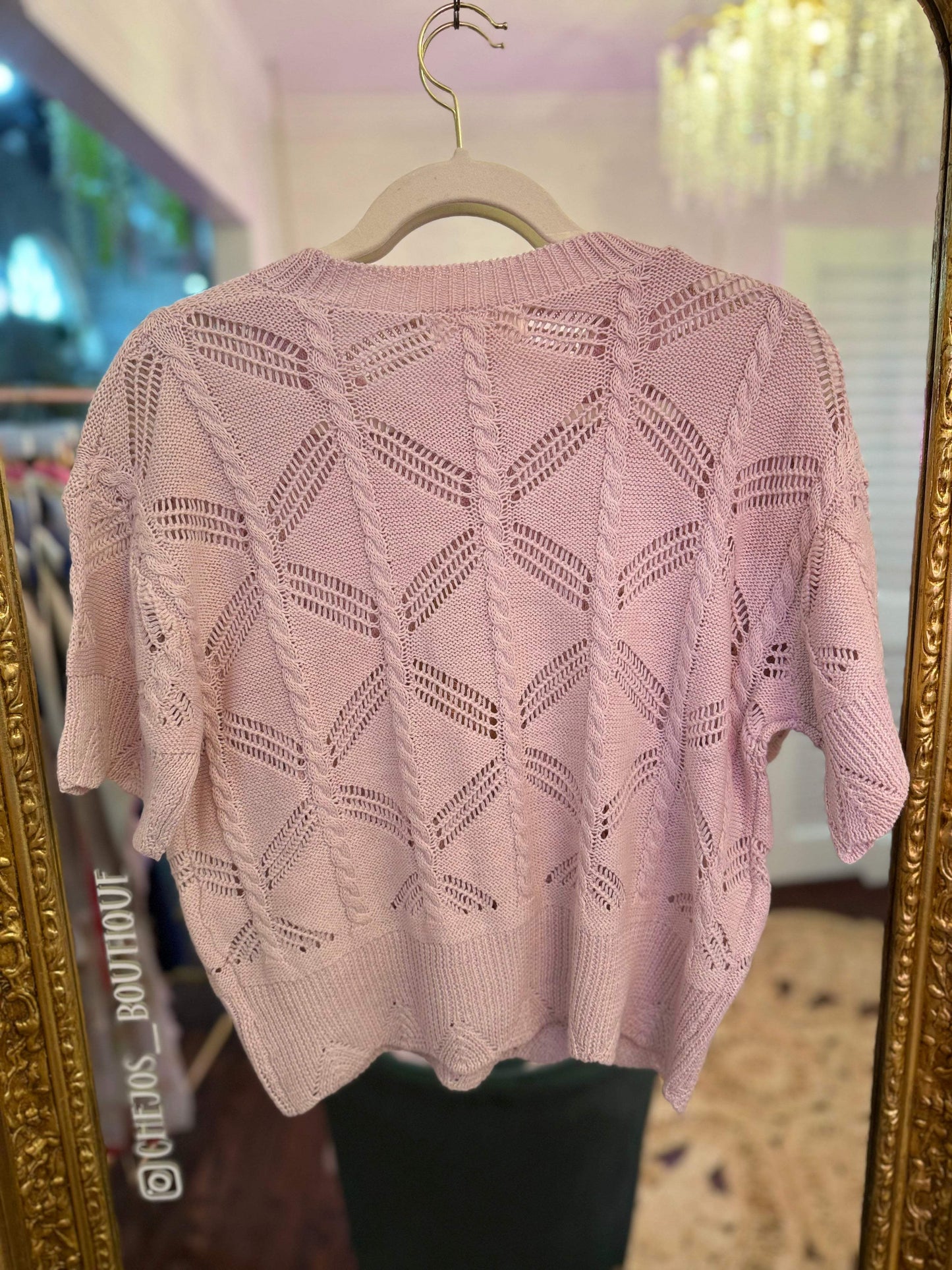 Pointelle Short Sleeve Knit Top