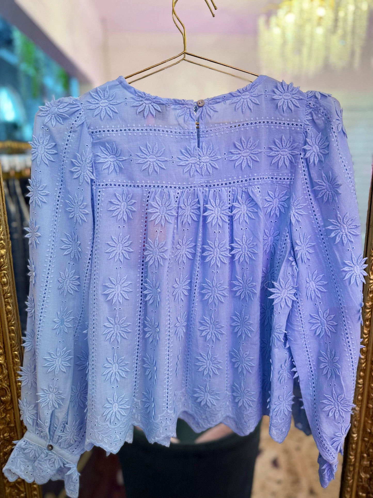 Raised Floral-Motif Long Sleeve Blouse