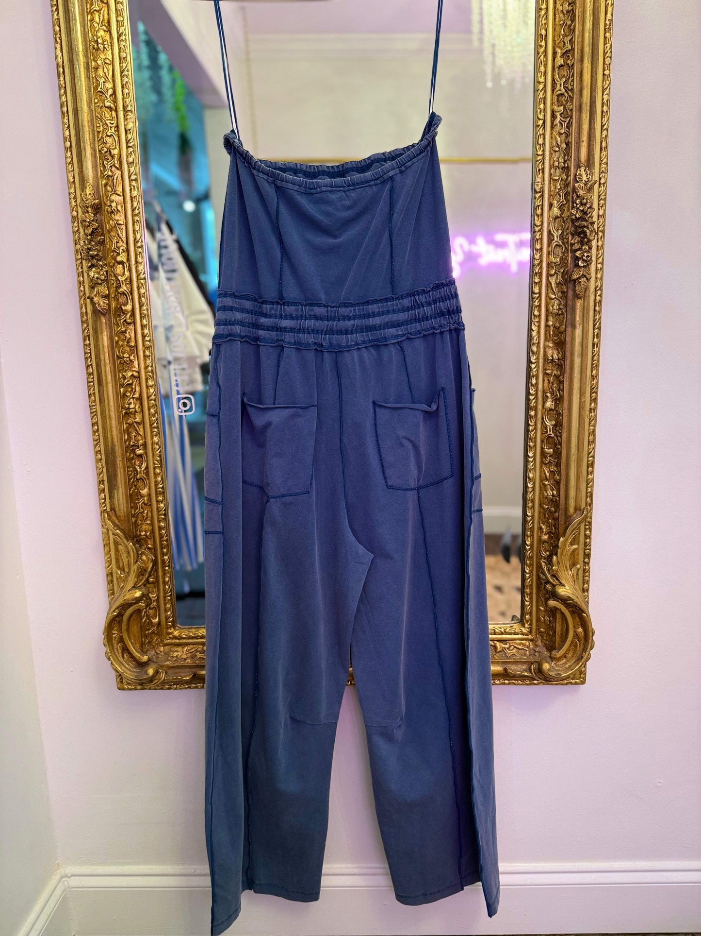 Free Bird Distressed Strapless Jumpsuit