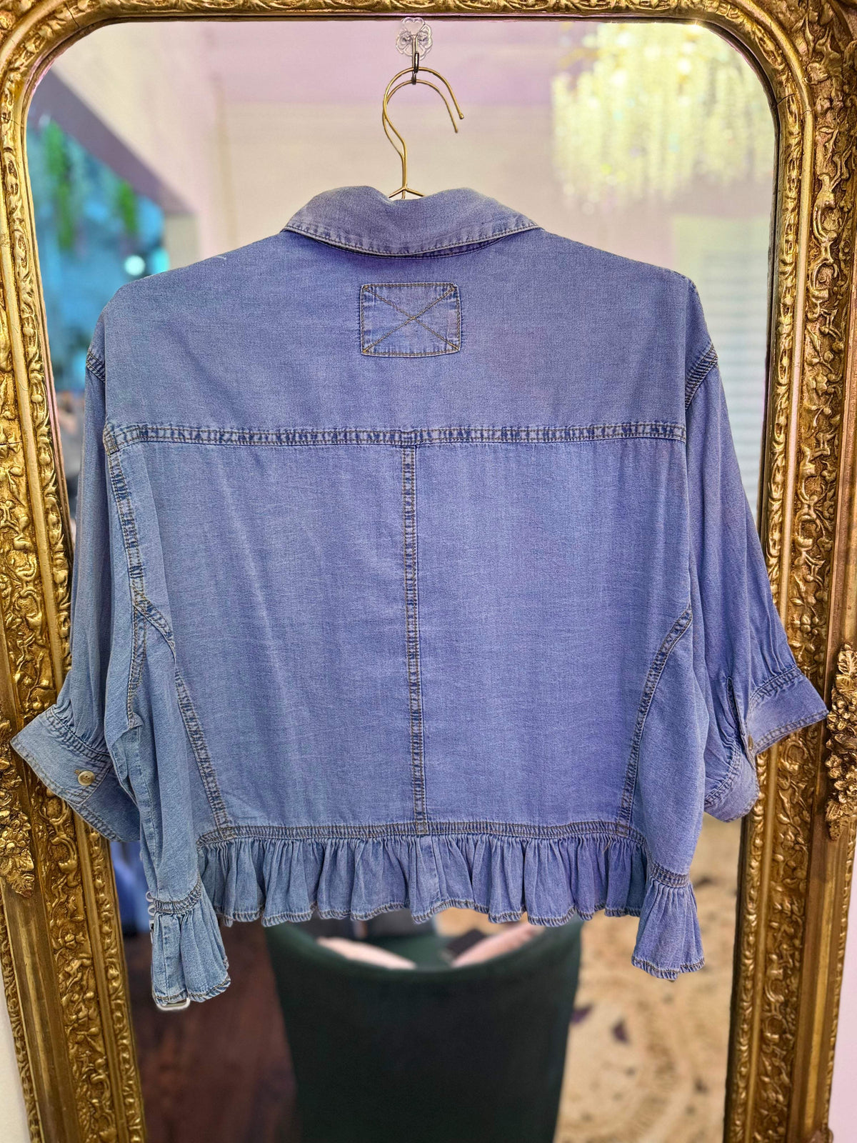 Rosalie Ruffled Hem Button Down Denim Top