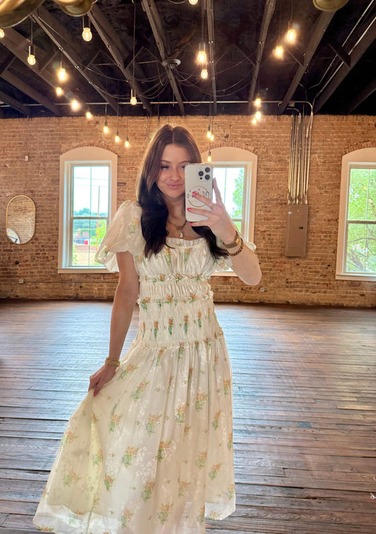 Harmony Vintage Bubble Sleeve Maxi Dress