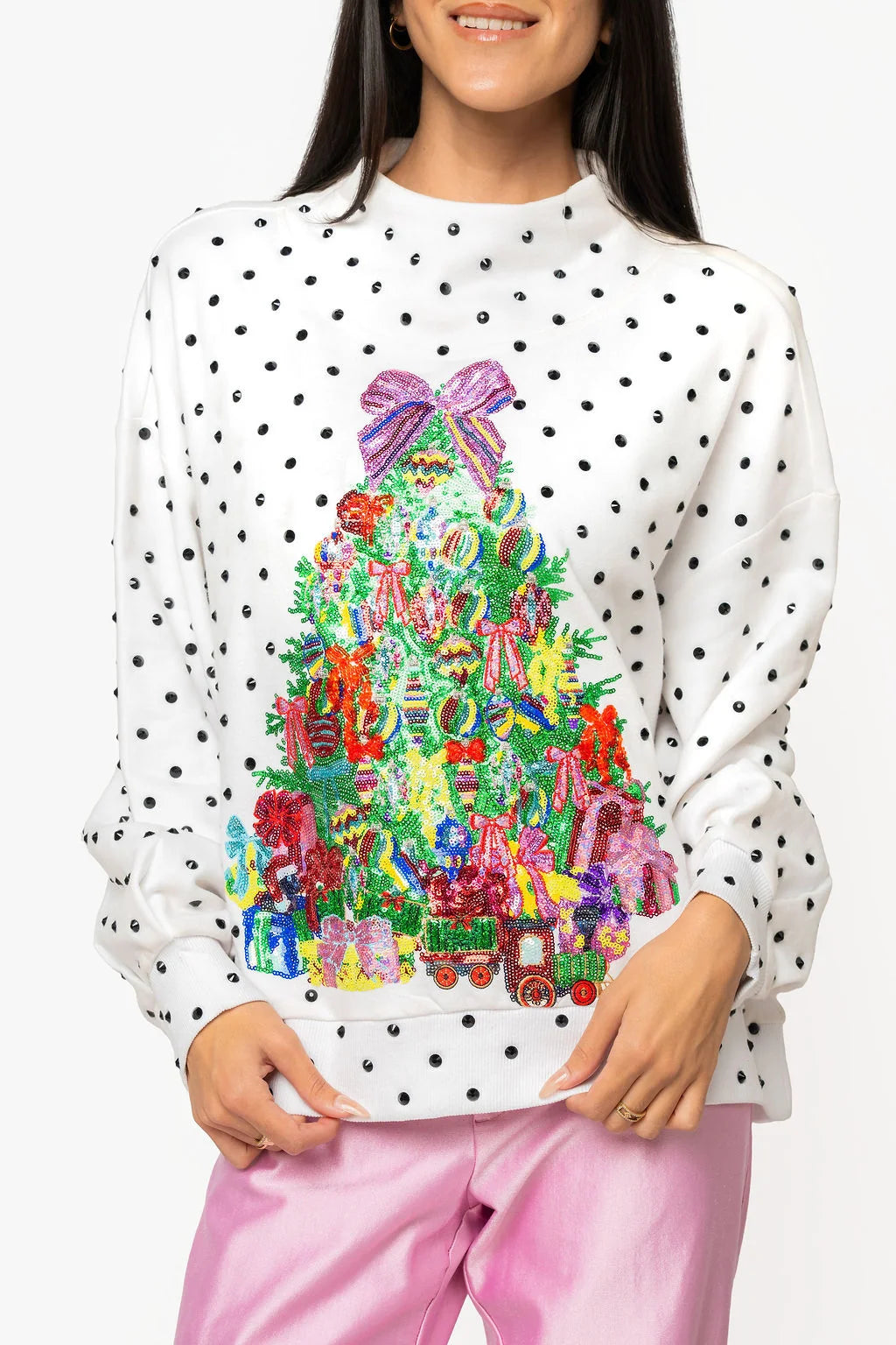 Polka Dot Multi Christmas Tree Mockneck | Queen of Sparkles