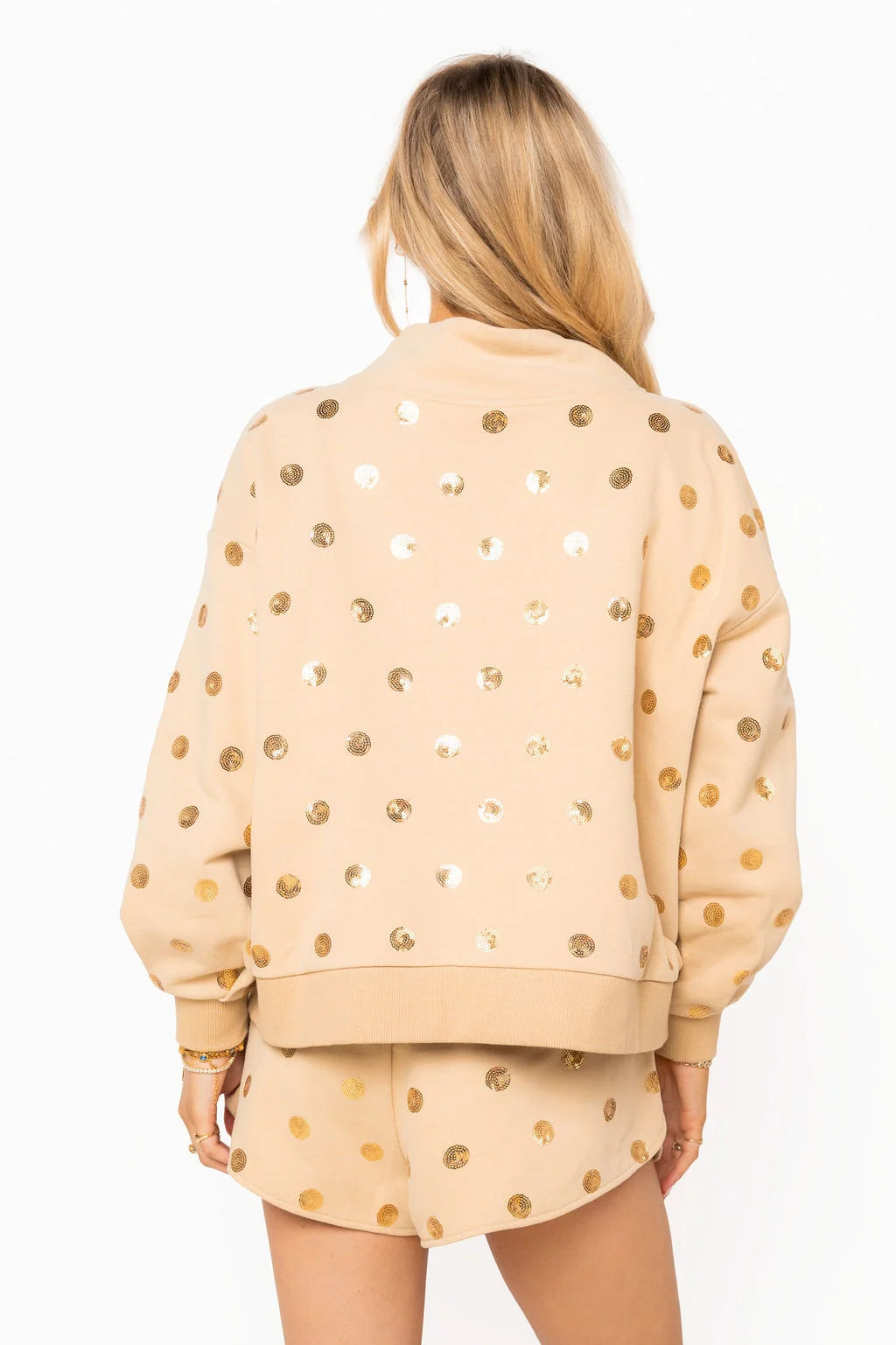 Tan & Gold Polka Dot QOS Card Mock Neck Sweatshirt | Queen of Sparkles