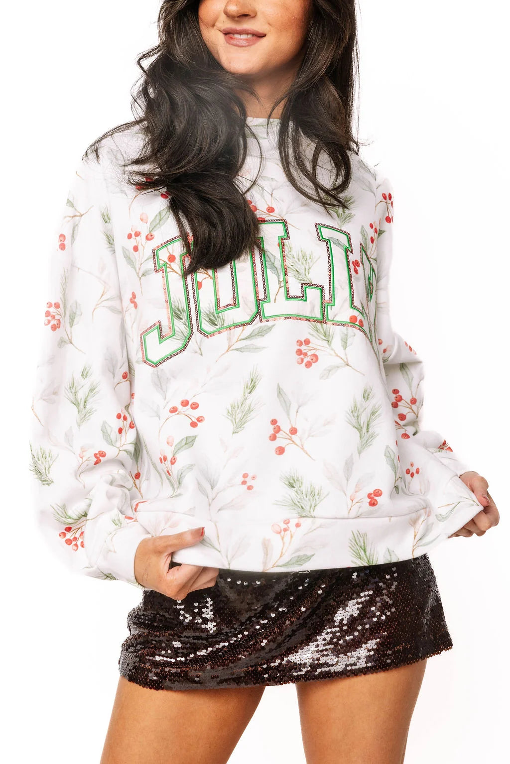 Jolly Holly Print Mockneck Sweatshirt | Queen of Sparkles