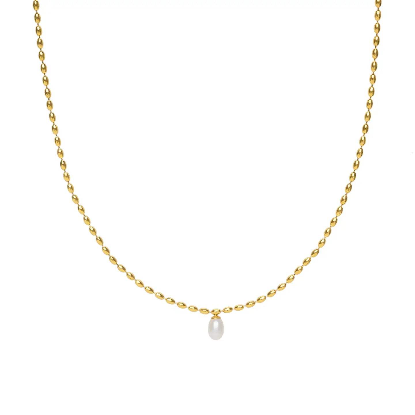 Gold Scalloped Pearl Chain Pendant Necklace